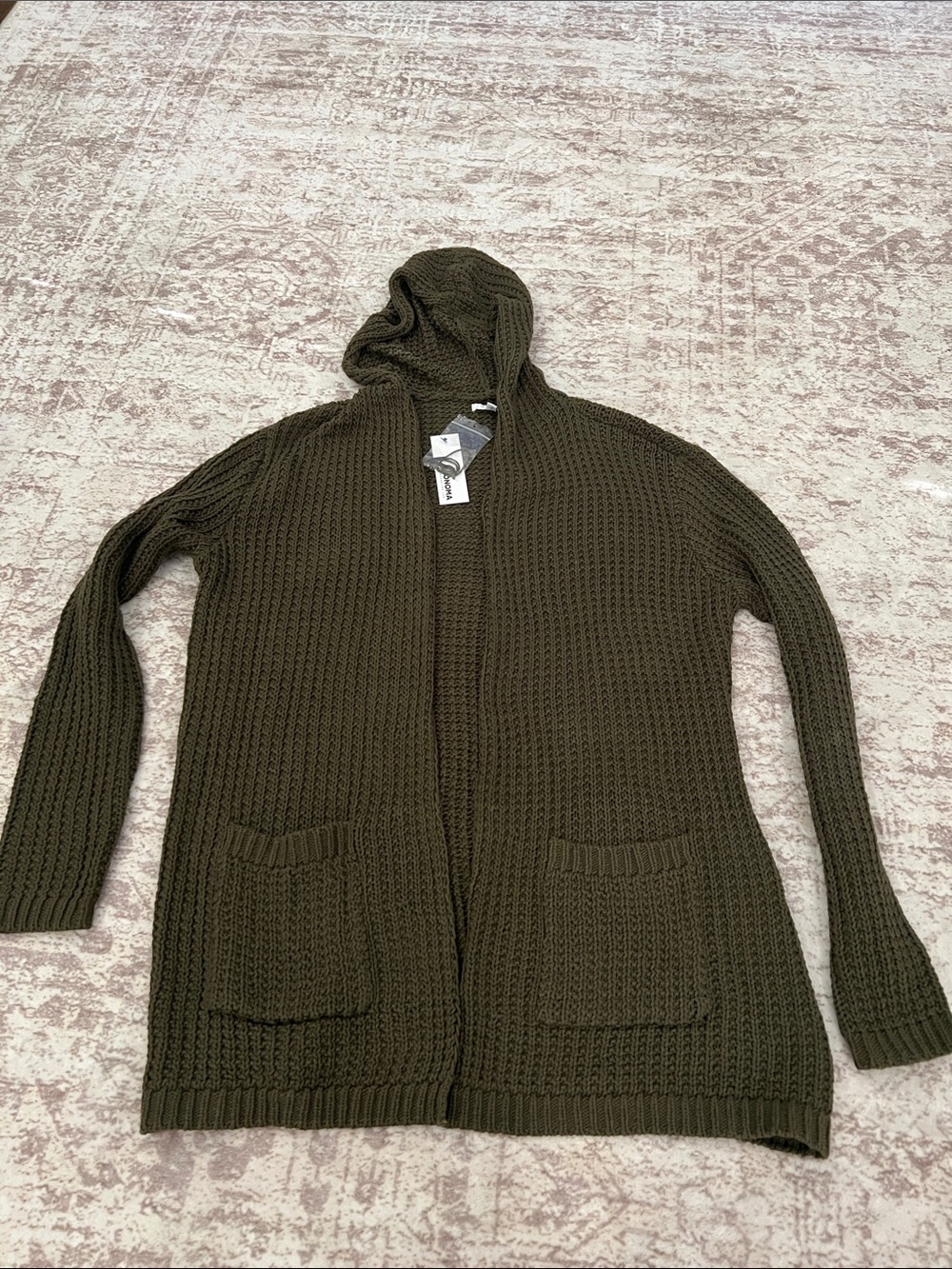 Sonoma Women’s Hooded Cardigan Sweater, size M - Olive, NWT